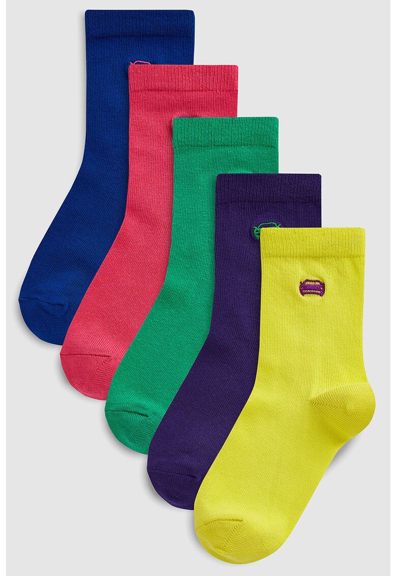 Set de sosete lungi cu detaliu brodat - 5 perechi Set de sosete lungi cu detaliu brodat - 5 perechi