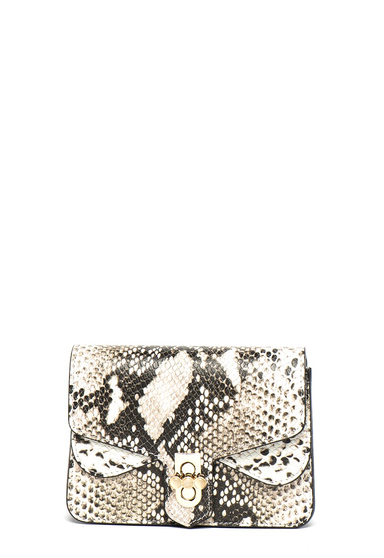 Geanta crossbody mica de piele cu model de piele de reptila