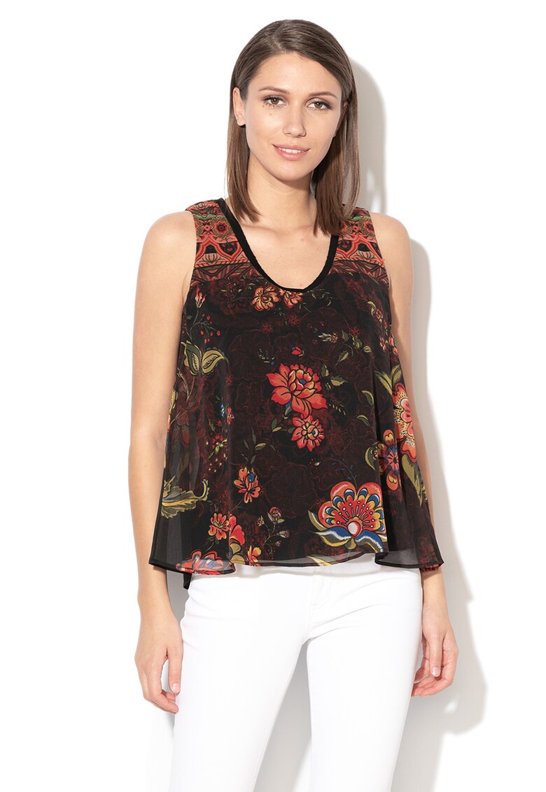 Bluza fara maneci cu model floral Olaf