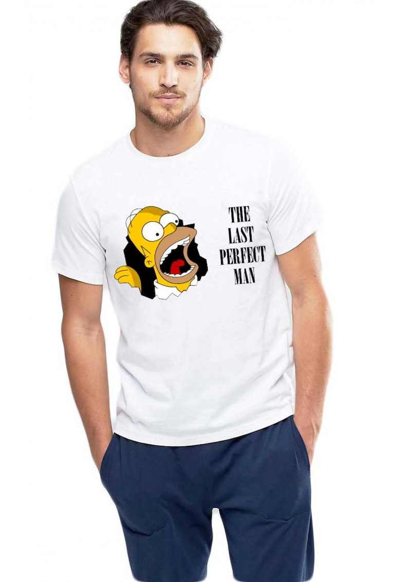 Tricou barbati alb - Simpson