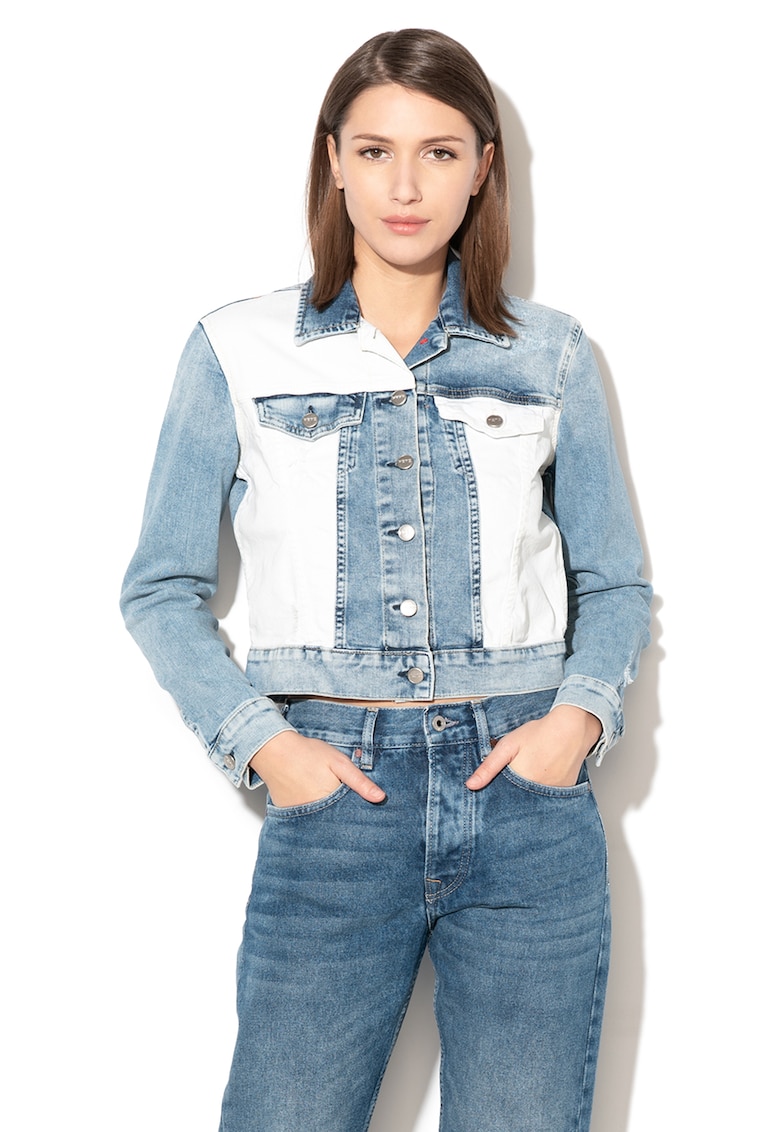 Jacheta din denim cu insertii contrastante Tess - Alb murdar/Albastru stins