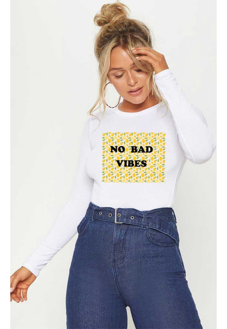 888113553-Bluza dama alba - No Bad Vibes