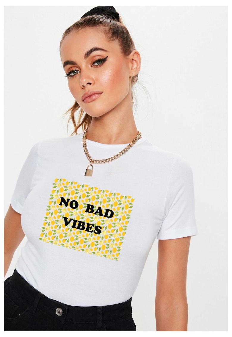 Tricou dama alb - No Bad Vibes