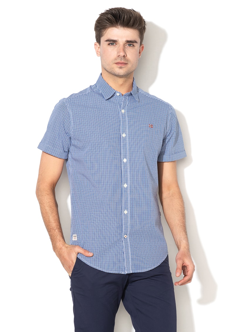 Camasa slim fit cu model gingham Giulian - Alb/Bleumarin