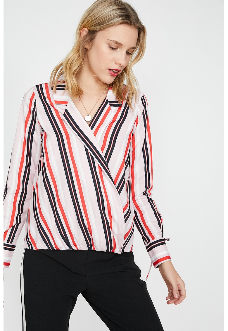 Bluza cu decolteu cache-coeur si model in dungi