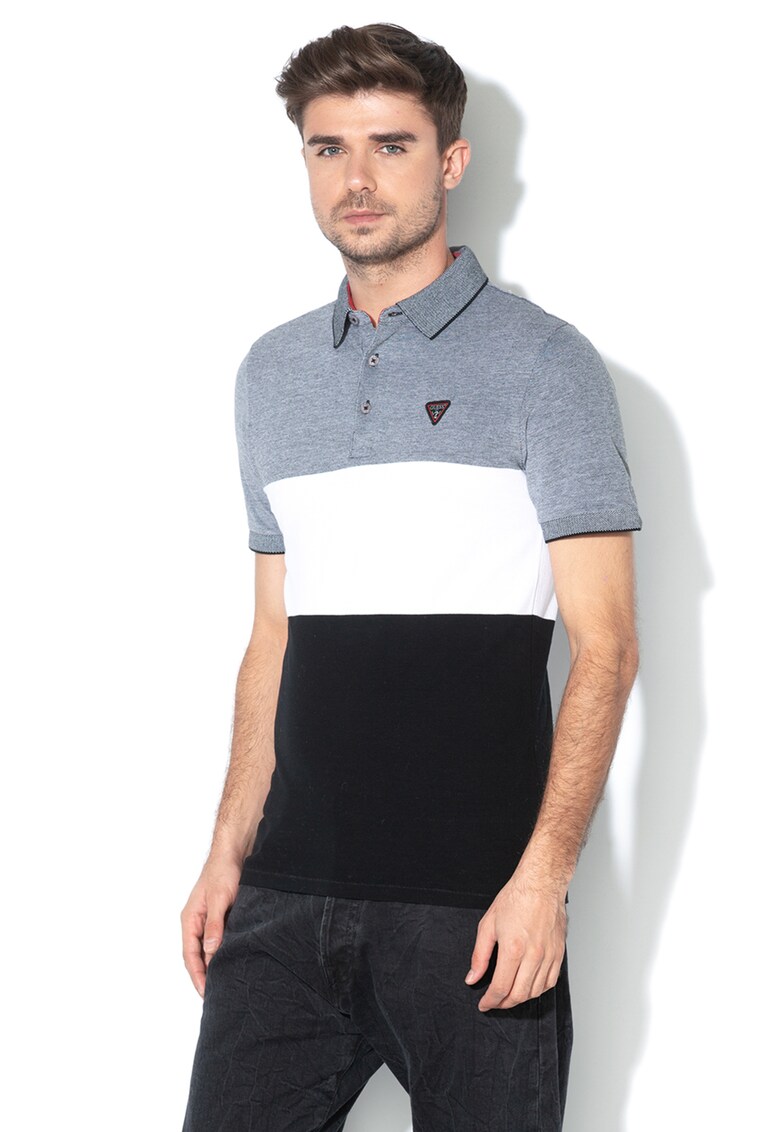 Tricou polo slim fit - cu model colorblock