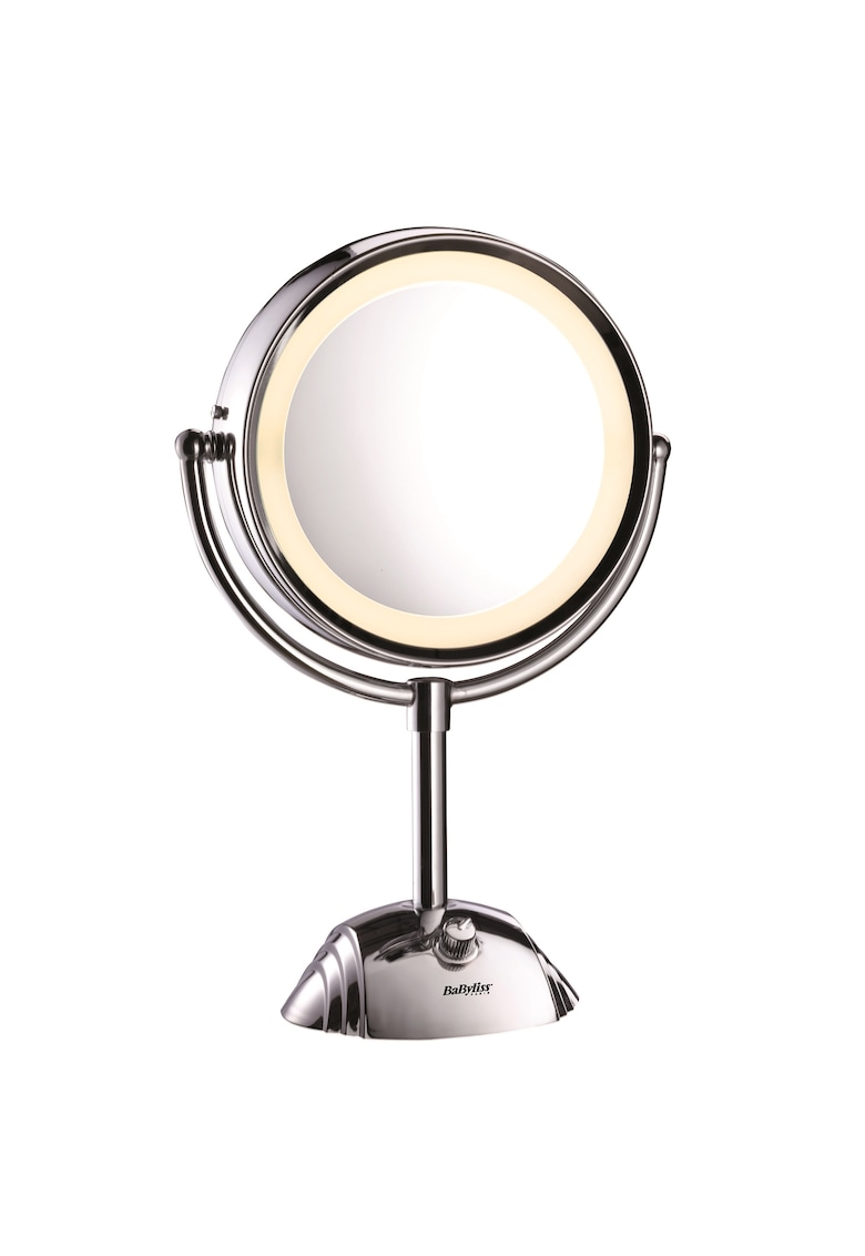 Oglinda cosmetica iluminata - Led - 20.5 cm - 2 suprafete de oglinda - Baterii - Alb imagine