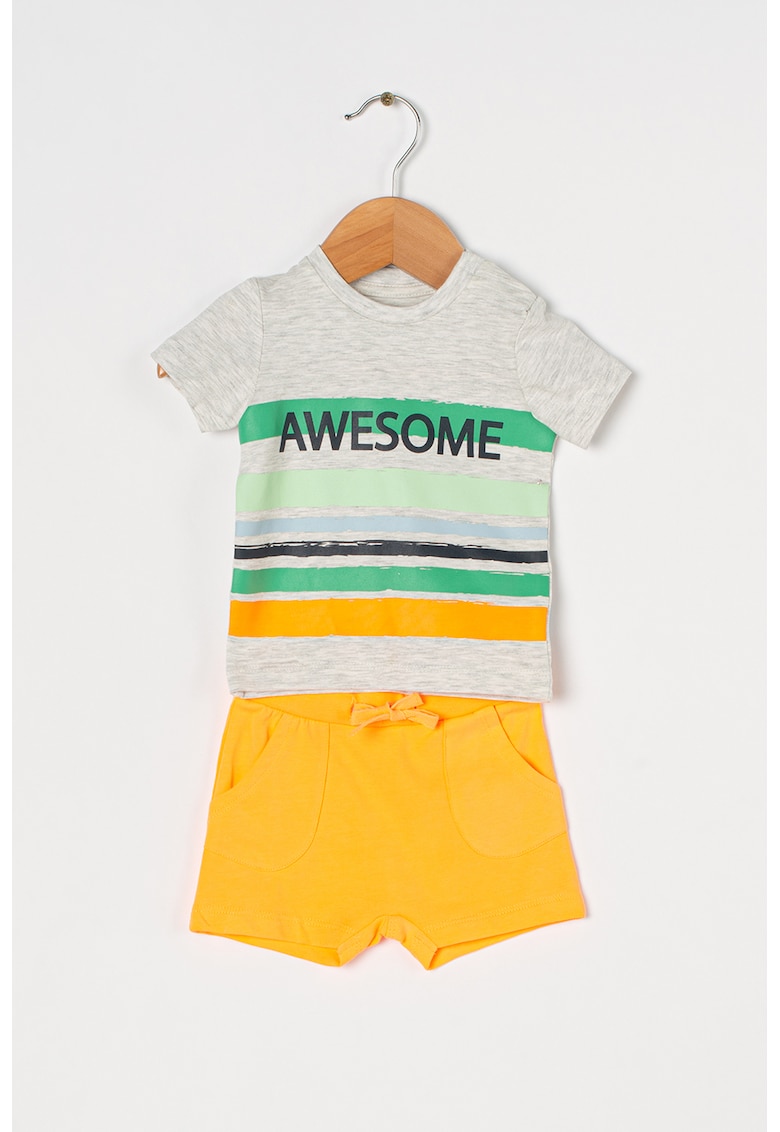 Set de tricou si pantaloni scurti de bumbac organic Hesiom - Gri/Corai
