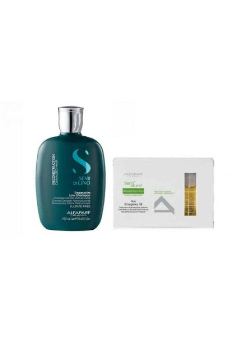 Set Alfaparf Semi Di Lino Reconstruction - 250 ml Sampon + 6x13 ml fiole Reparative Lotion