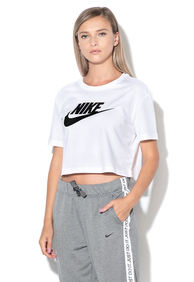 Nike Tricou crop de bumbac cu imprimeu logo essentials