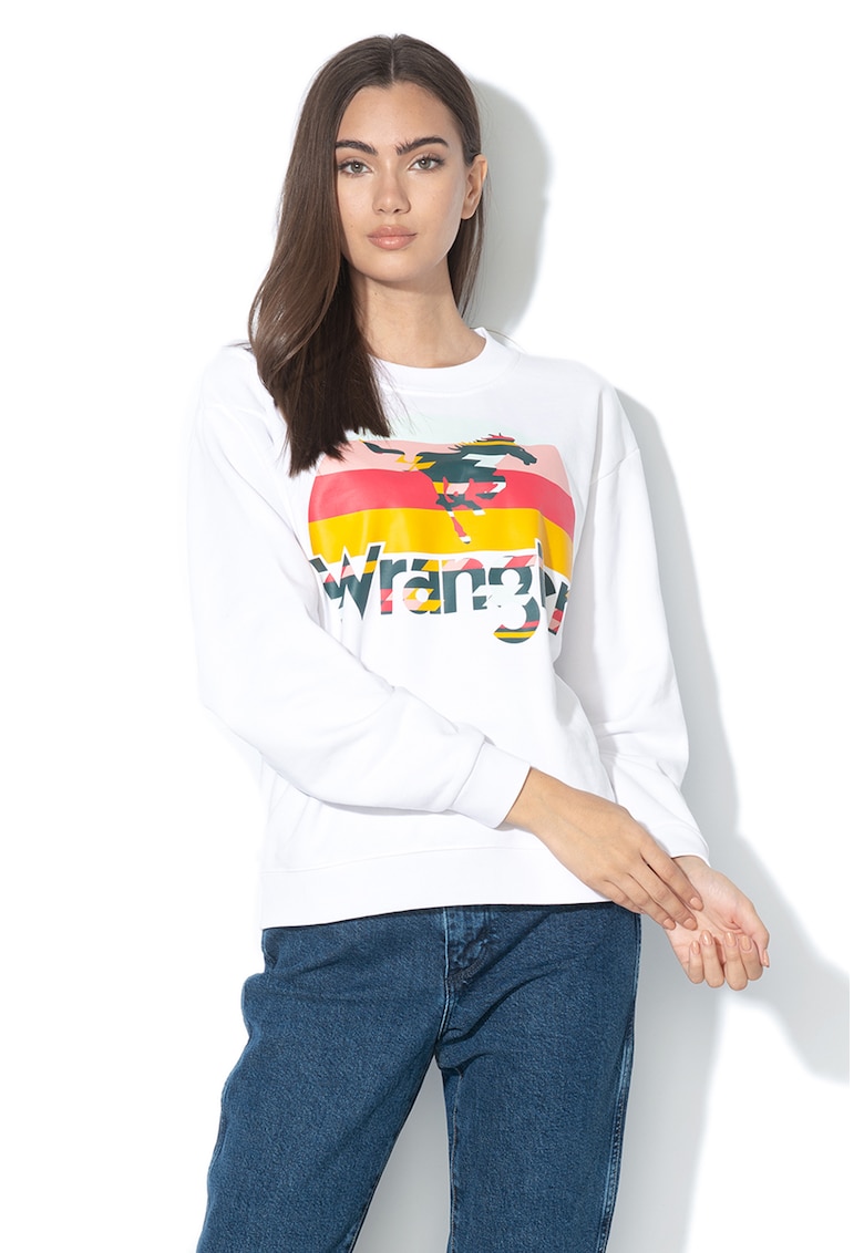 Bluza sport cu imprimeu logo si decolteu la baza gatului