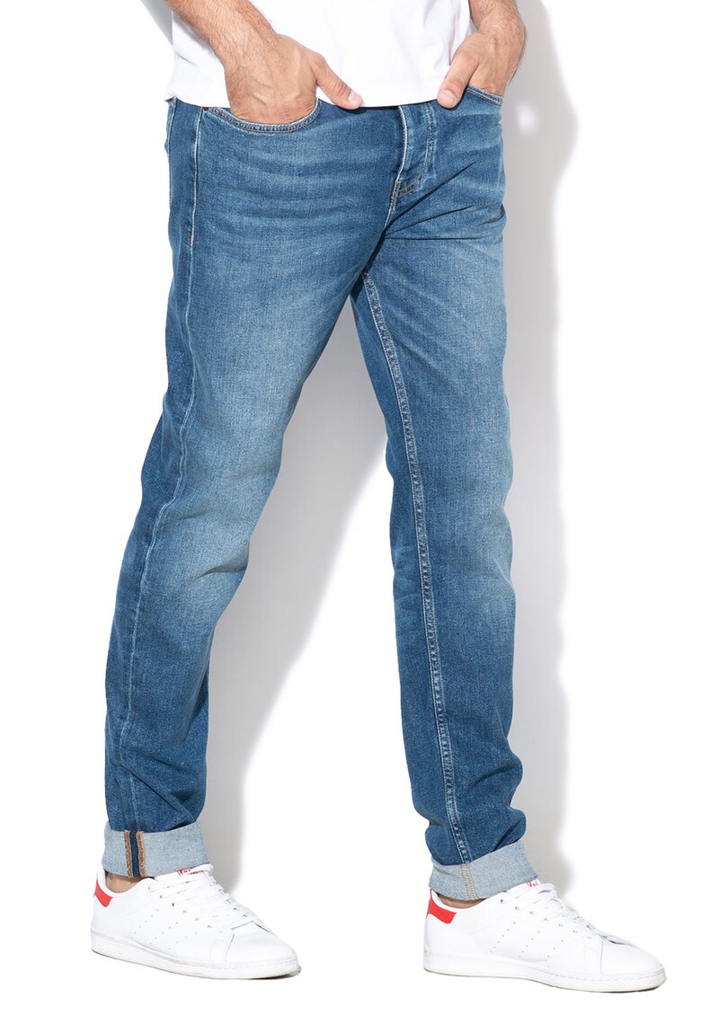 Blugi slim fit cu aspec decolorat