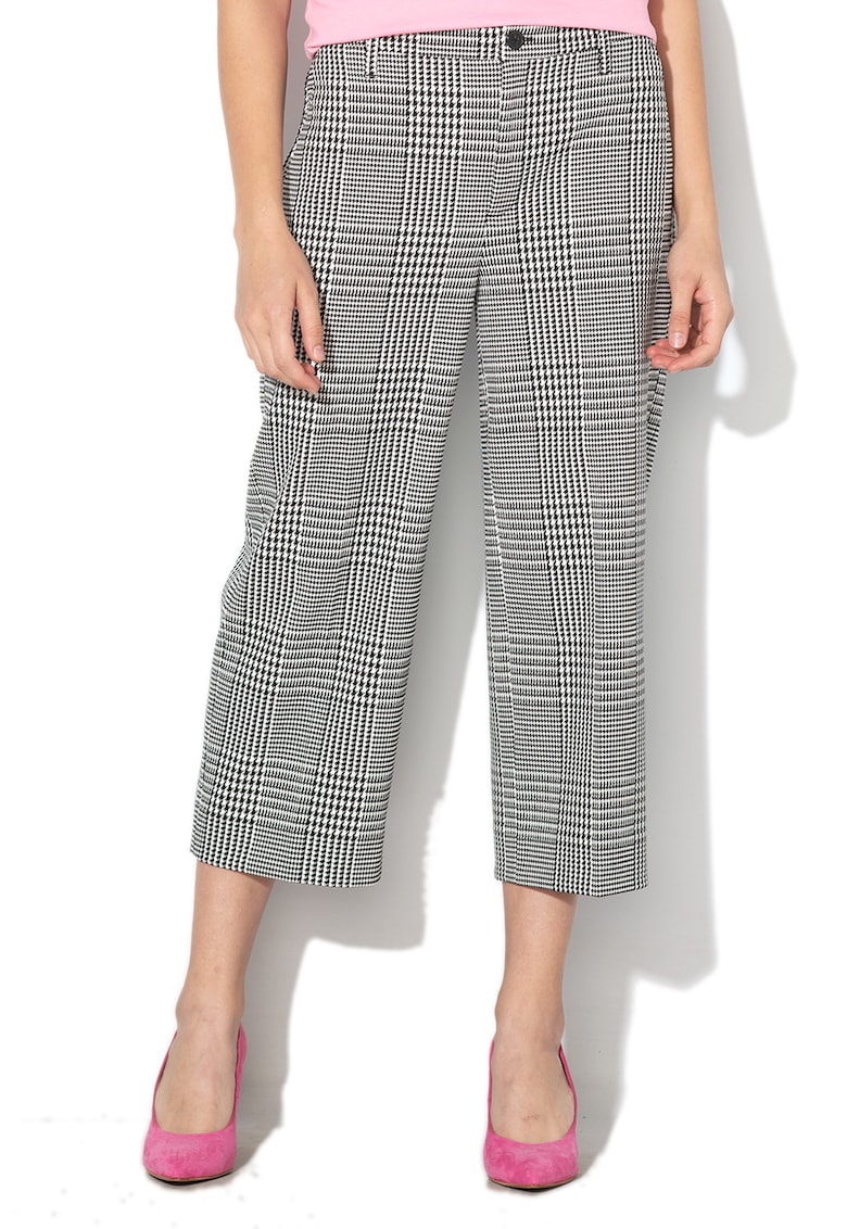 Pantaloni capri cu croiala ampla si model houndstooth