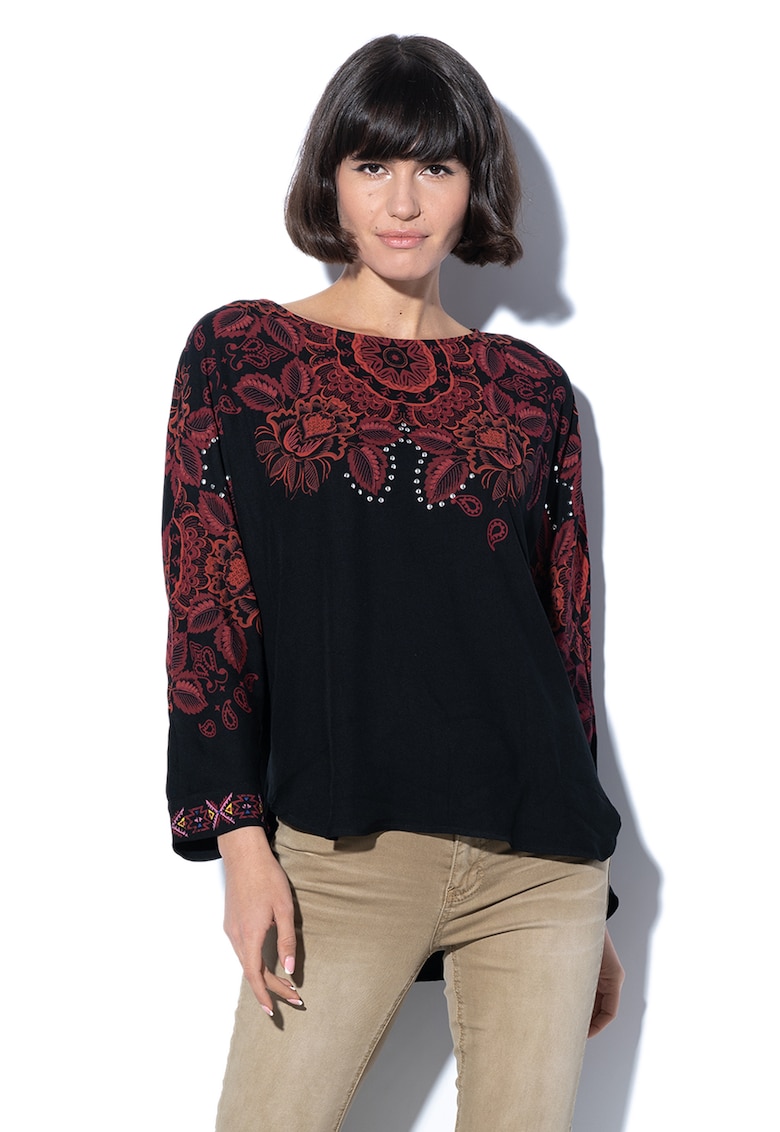 Bluza cu model floral - croiala asimetrica si nituri Lumbe