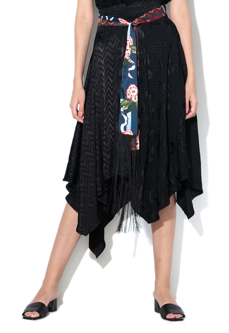 Fusta midi evazata - cu talie elastica Bettany - Negru