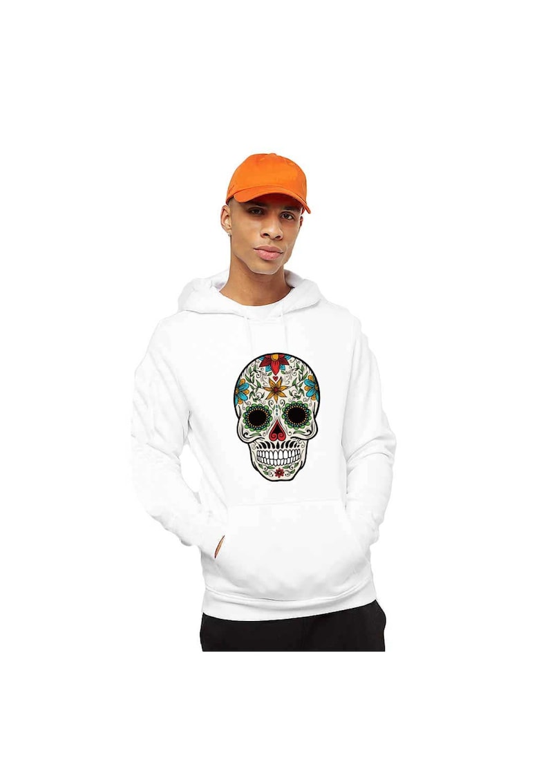 Hanorac Barbati Alb - Sugar Skull Colorful - Alb