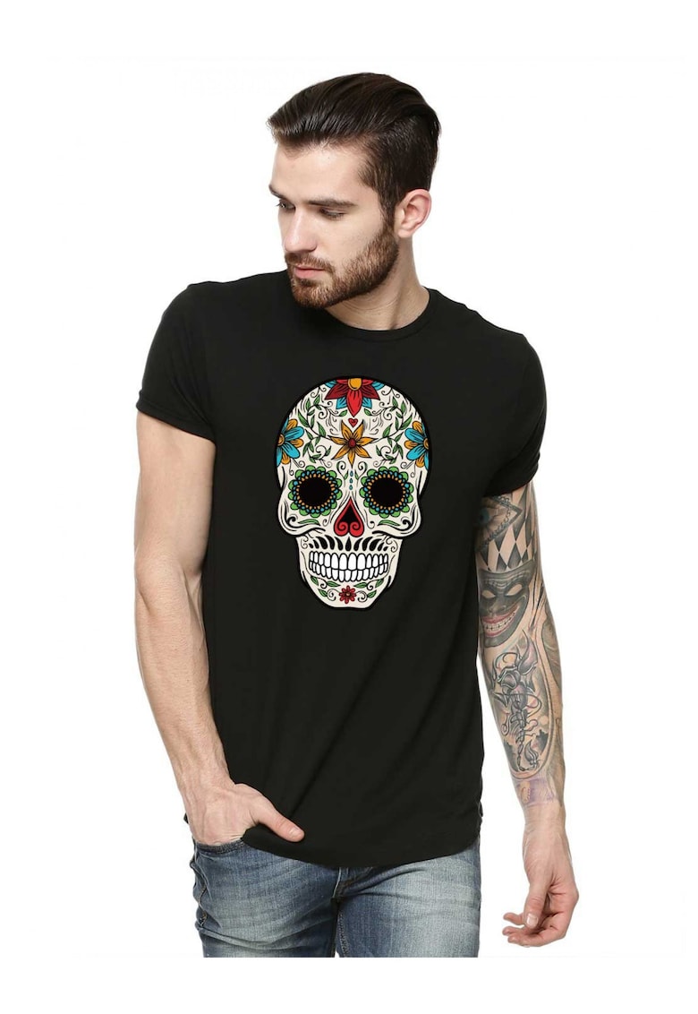 Tricou barbati negru - Sugar Skull Colorful