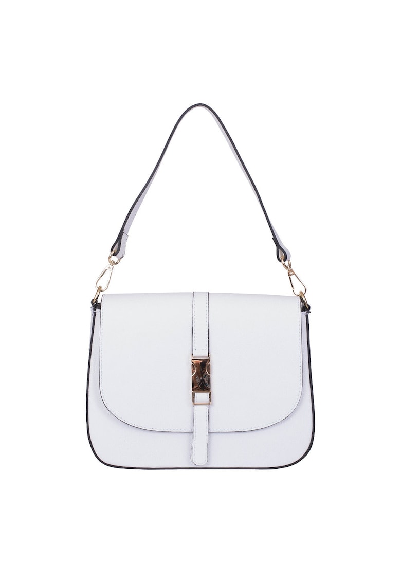 Poseta din piele naturala Aretha fucsia - Alb