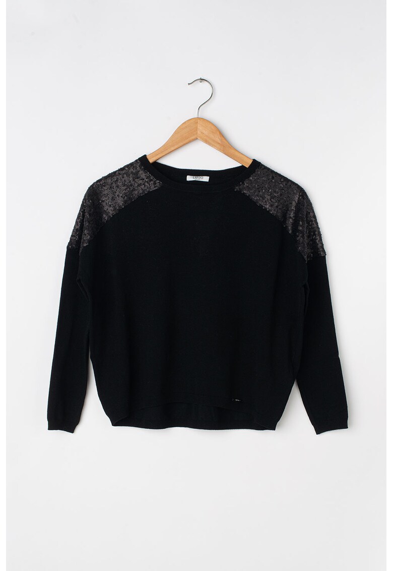 Pulover din tricot fin cu paiete pe umeri