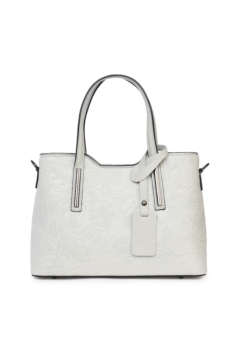 Geanta din piele naturala cu model floral Samantha - Gri