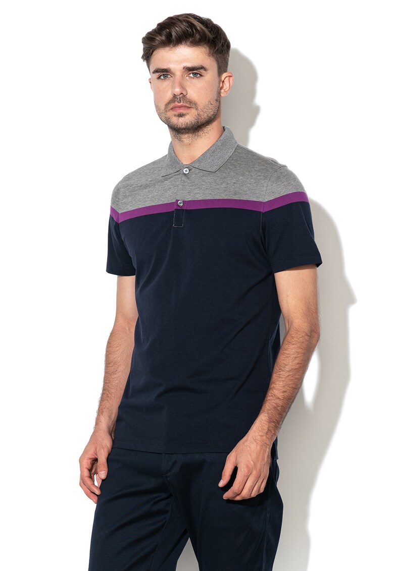 Tricou polo regular fit cu model colorblock