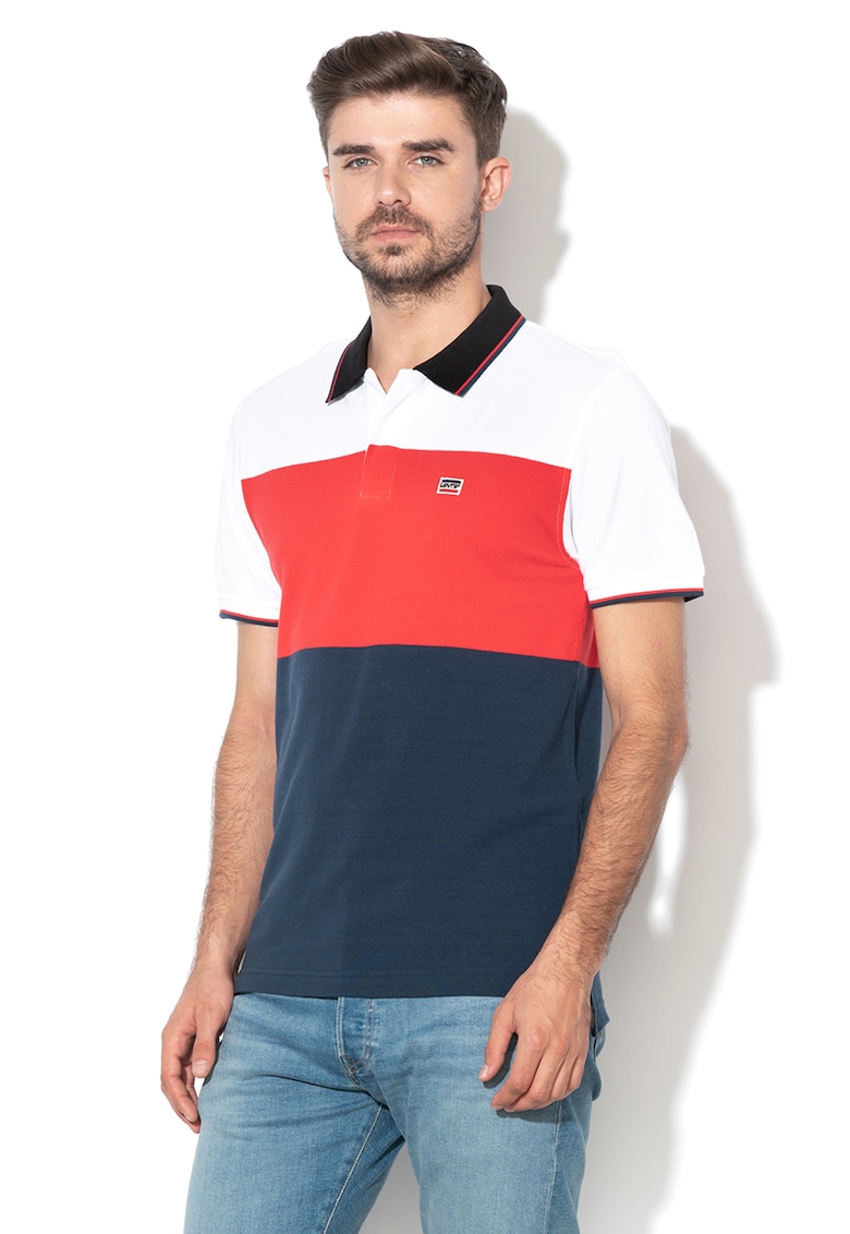 Tricou polo din material pique cu model colorblock