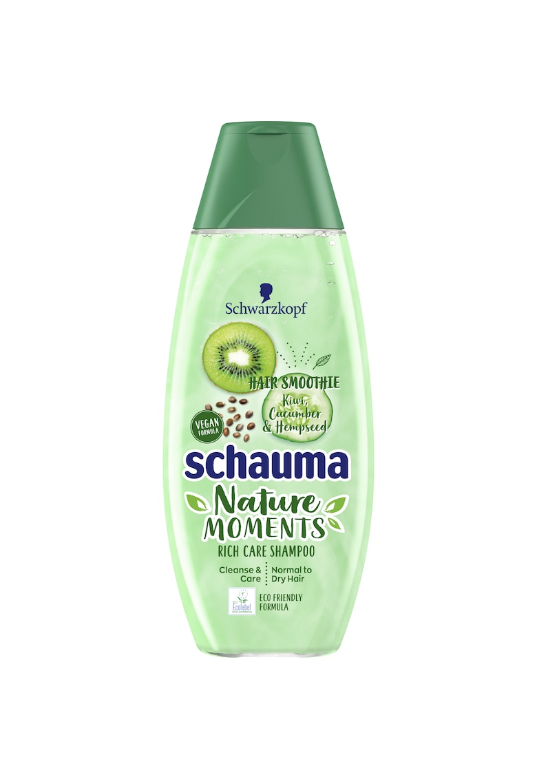 Sampon Nature Moments Shampoo Cleansing & Rich Care cu Kiwi - Castravete si seminte de canepa pentru par normal si putin uscat - 400ml - Vegan