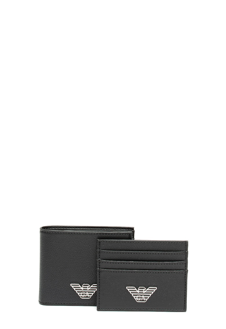 Set de portofel pliabil si portcart cu logo metalic Emporio Armani