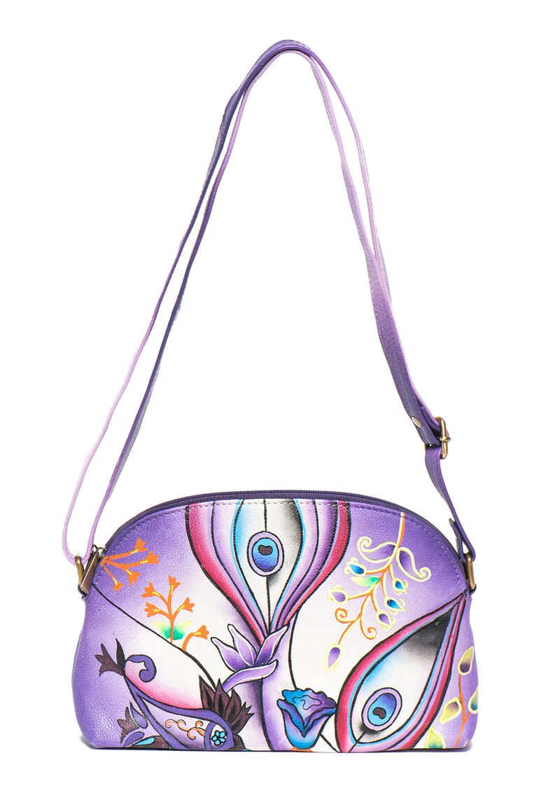 Geanta crossbody de piele - cu model floral - pictata manual