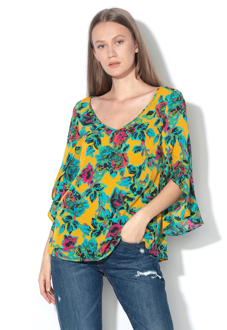 Bluza cu imprimeu floral si decolteu in V