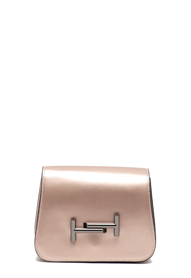 Geanta crossbody de piele cu aplicatie metalica