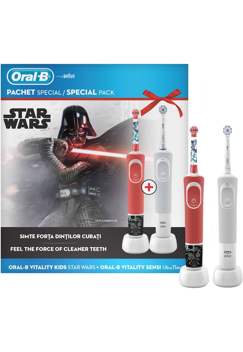 Set Family Periuta de dinti electrica copii + adult Oral B Vitality D100 Star Wars+ Vitality D100 Sensi Ultra Thin - 2 capete