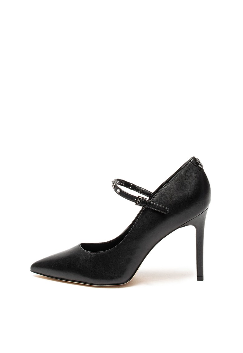 Pantofi de piele cu varf ascutit si bareta cu catarama