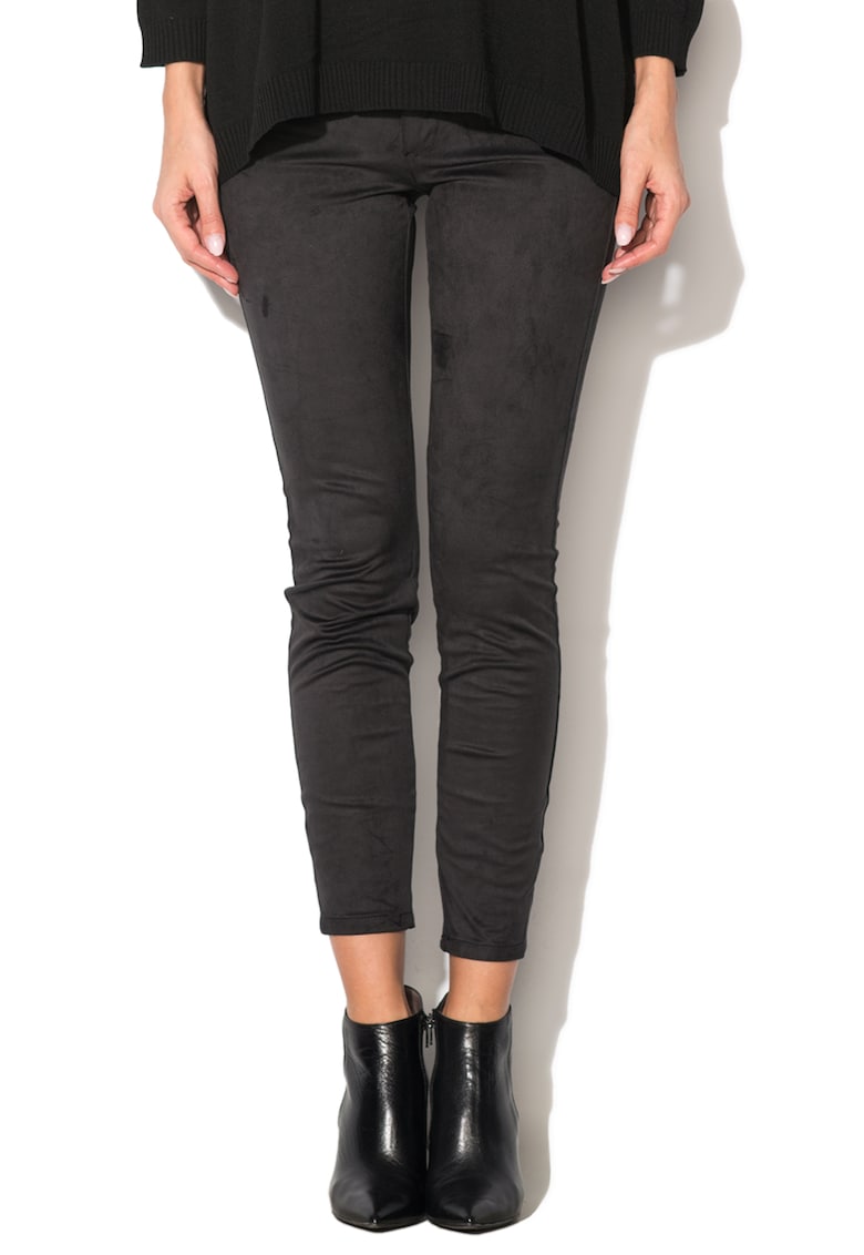 Pantaloni skinny din piele intoarsa sintetica