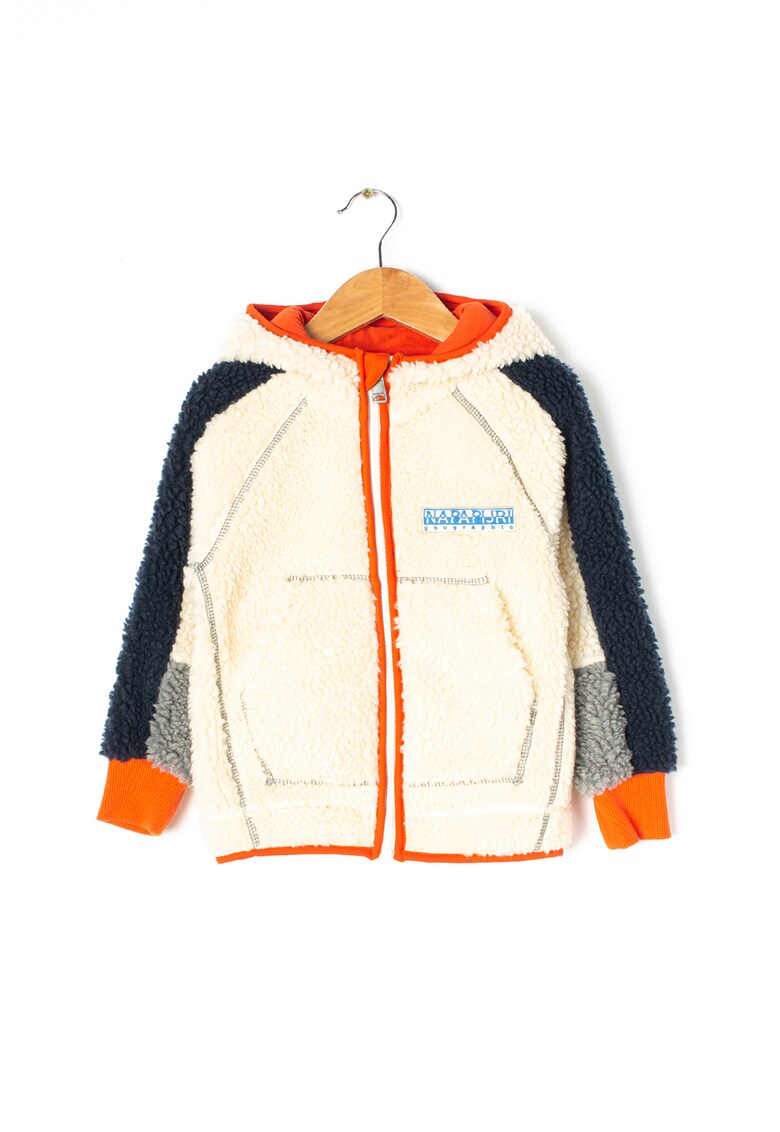 Hanorac din material teddy cu fermoar Tony - Gri/Crem/Bleumarin