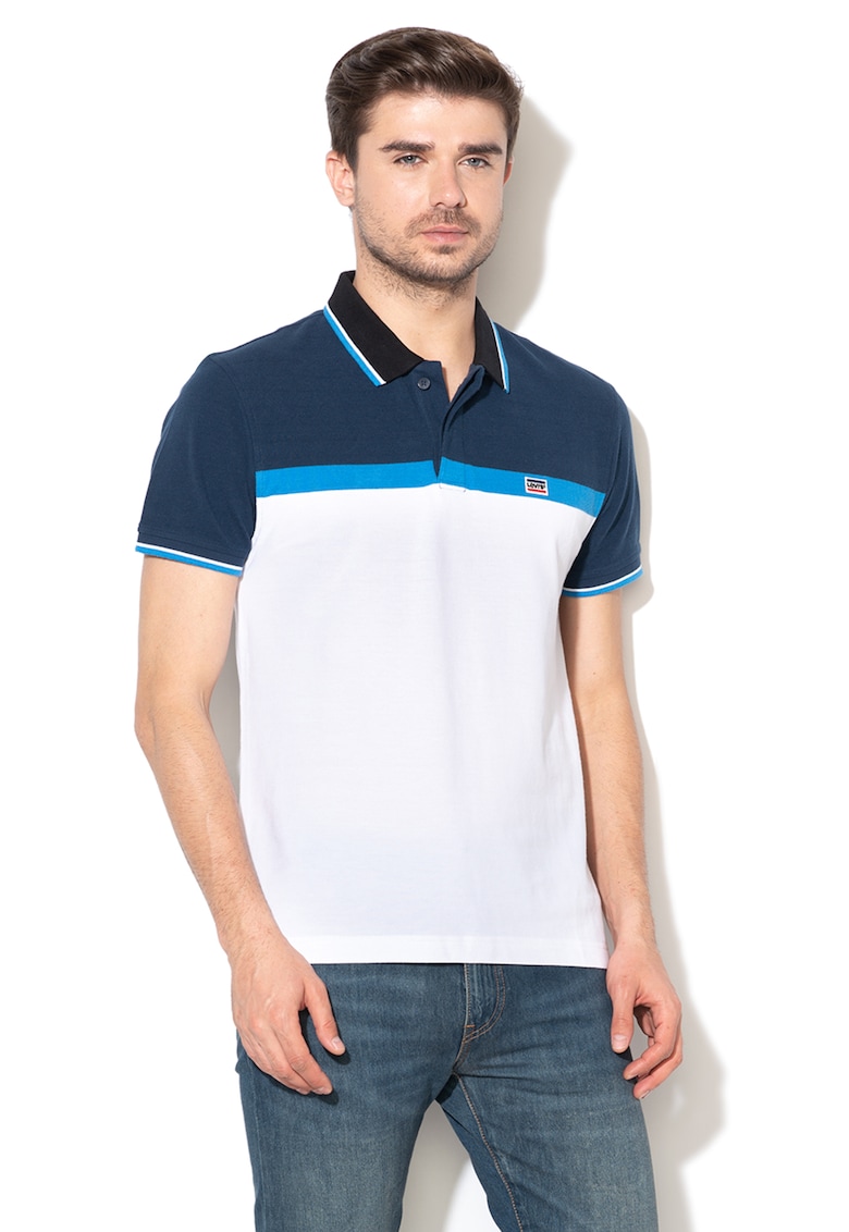 Tricou polo din material pique cu model colorblock