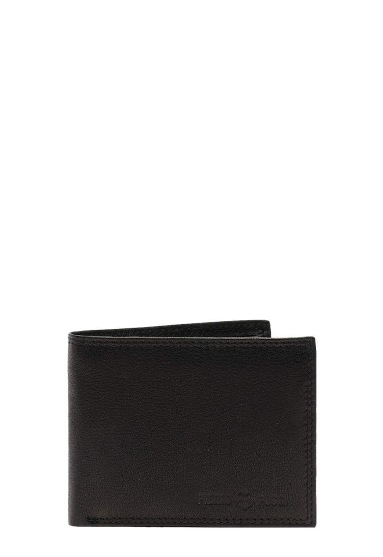 Portofel pliabil de piele cu logo stantat - Negru