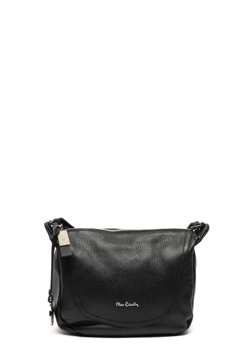 Geanta de piele cu bareta de umar si accesoriu logo