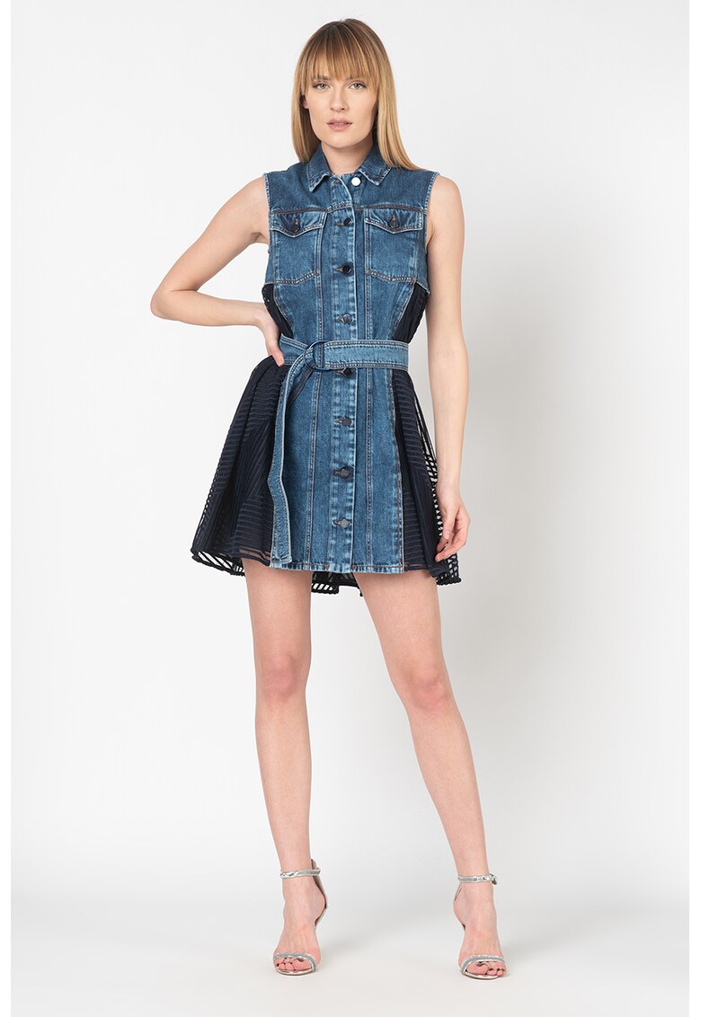 Rochie din denim cu segmente din plasa Ozieri