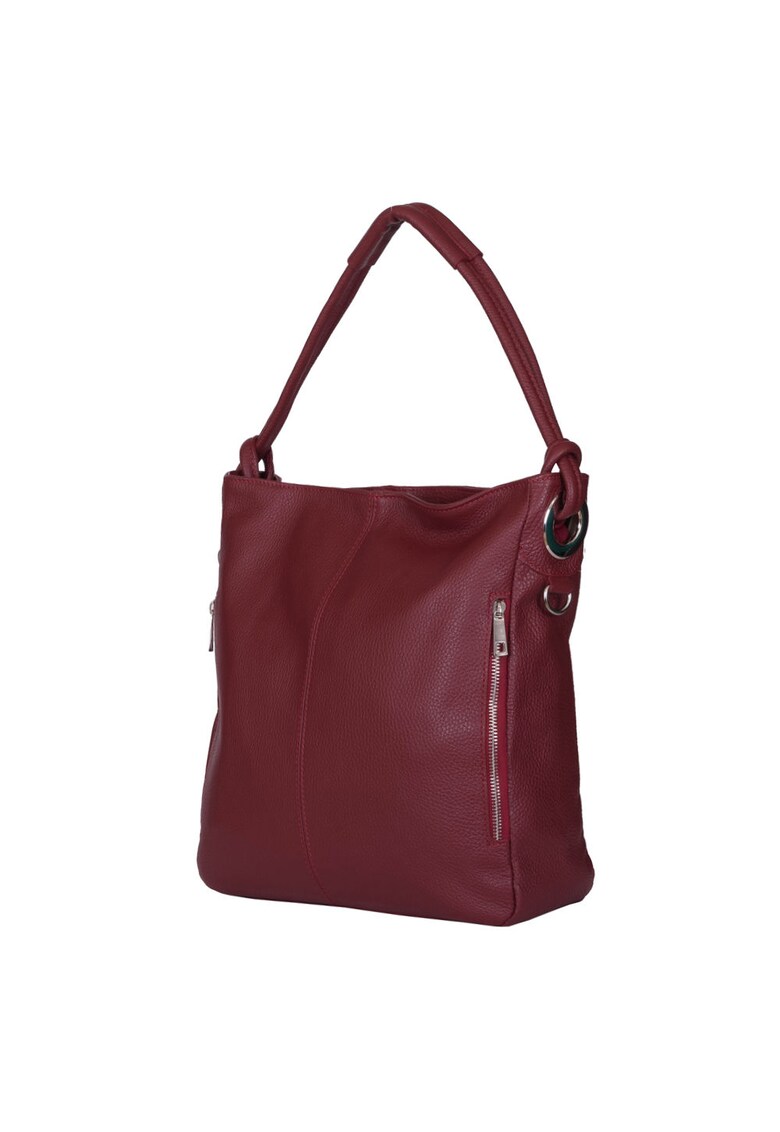 Geanta dama din piele naturala Mia gri - Rosu inchis