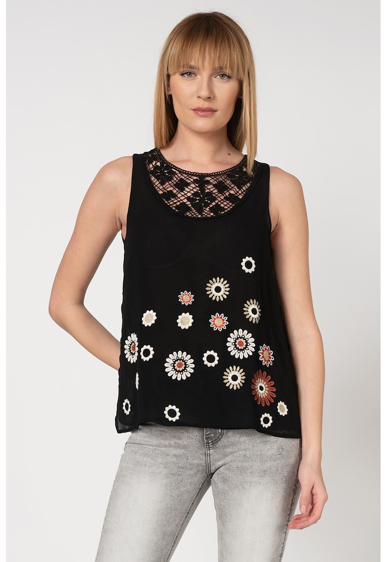 Bluza fara maneci - cu aplicatii floraleTebas - Alb/Auriu/Negru