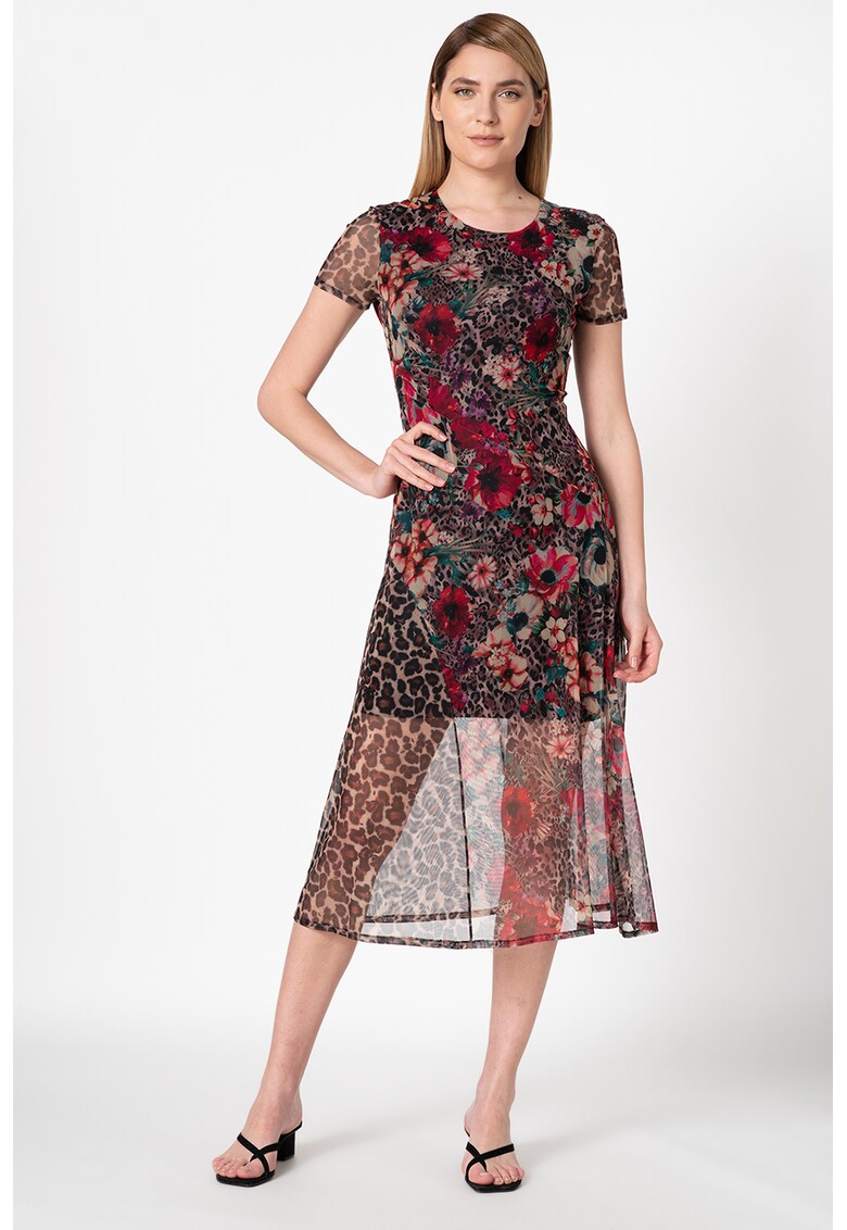 Rochie midi cu model floral si animal print Calgary