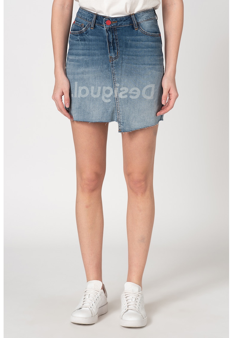 Fusta mini din denim cu imprimeu logo Log