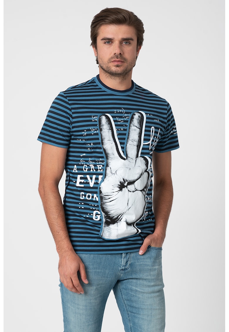Tricou cu dungi si imprimeu grafic Kirk