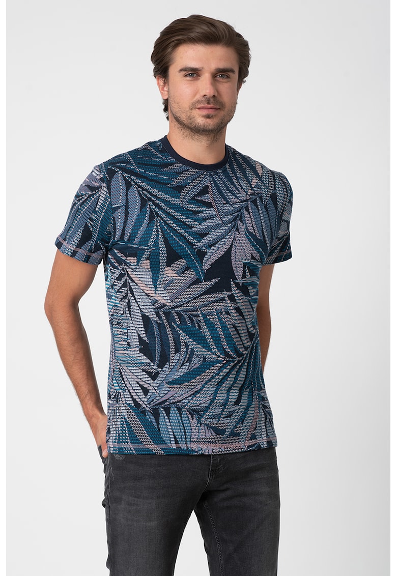 Tricou cu decolteu la baza gatului si imprimeu tropical Lowell