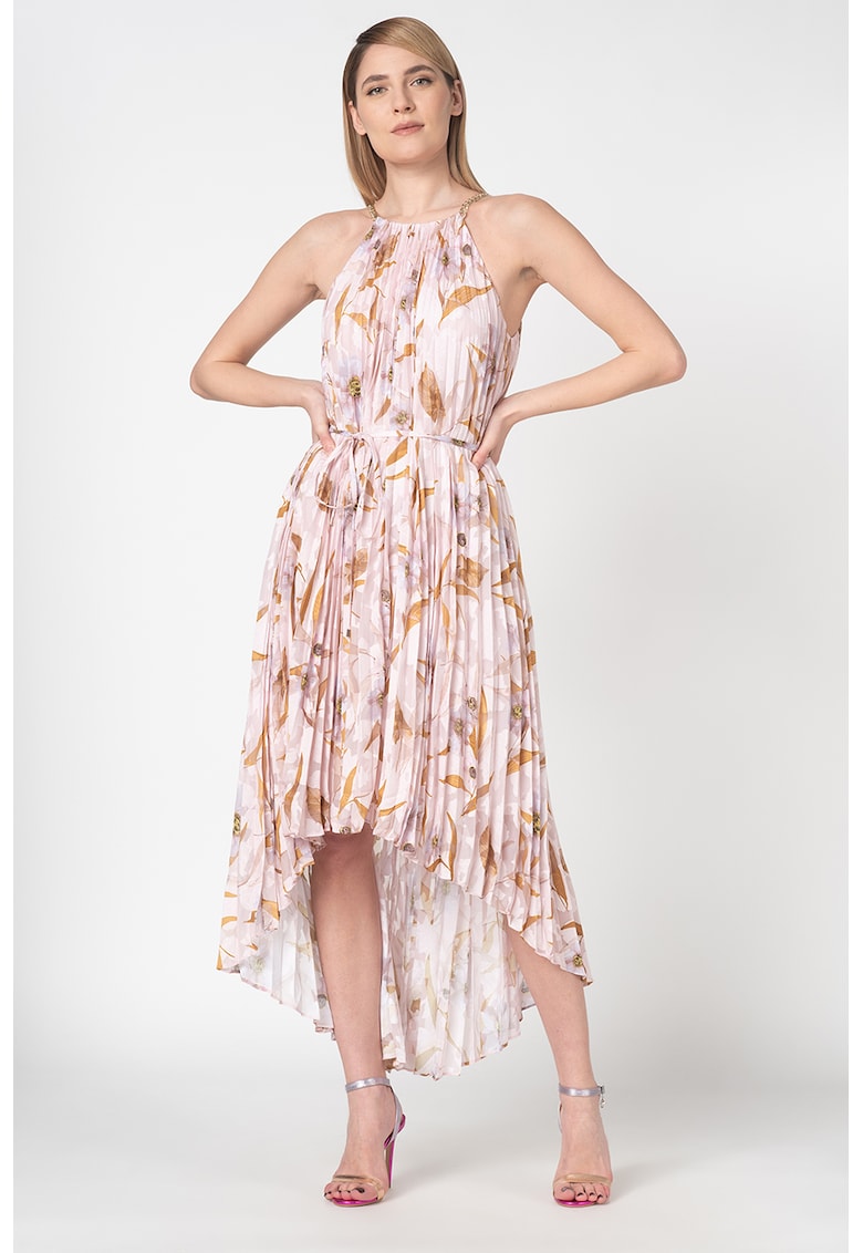 Rochie plisata cu terminatie asimetrica si imprimeu floral Dixxie