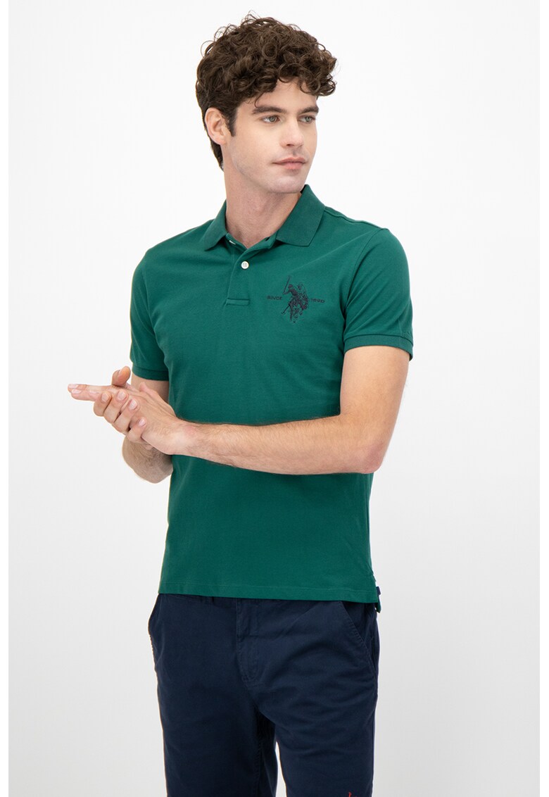 Tricou polo din material pique cu logo brodat