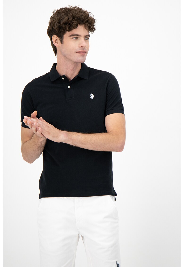 Tricou polo din material pique cu logo discret contrastant