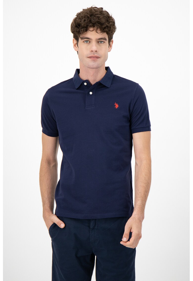 Tricou polo din material pique cu logo discret contrastant