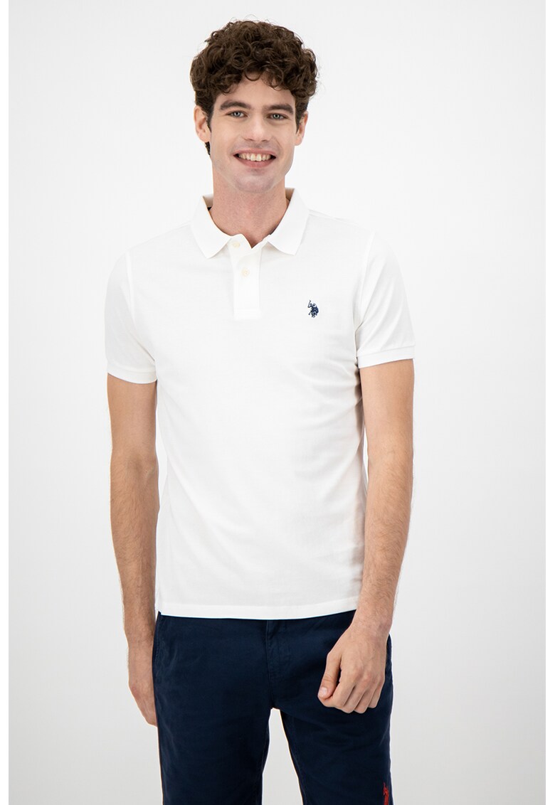 Tricou polo din material pique cu logo discret contrastant